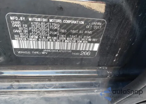 2018 Mitsubishi Outlander Se из США, поврежденный, VIN JA4AD3A34JZ023100